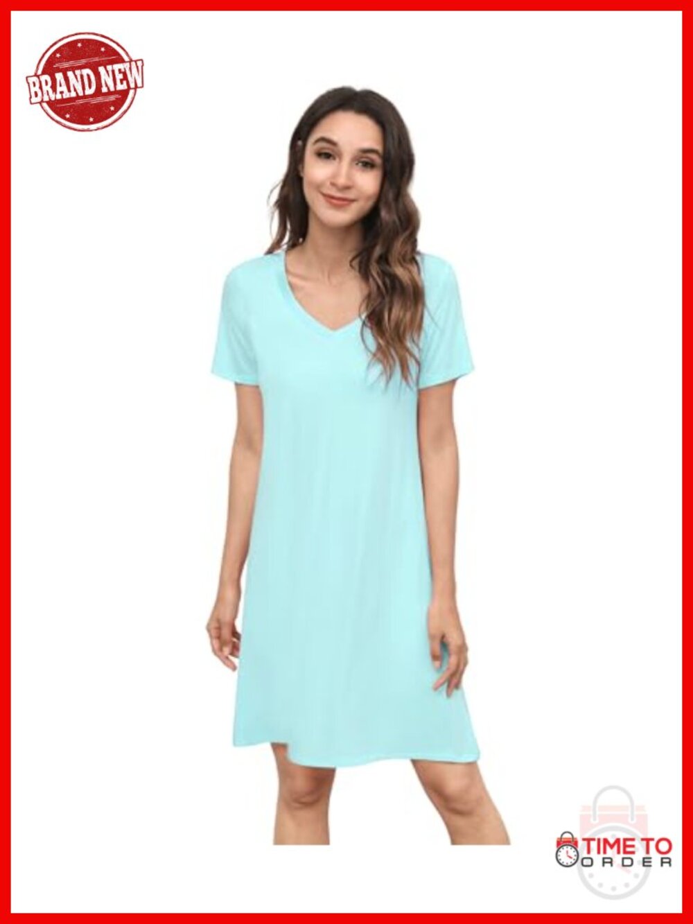 Women's Bamboo Viscose Nightgown Short Sleeve V-Neck Sleep Dress